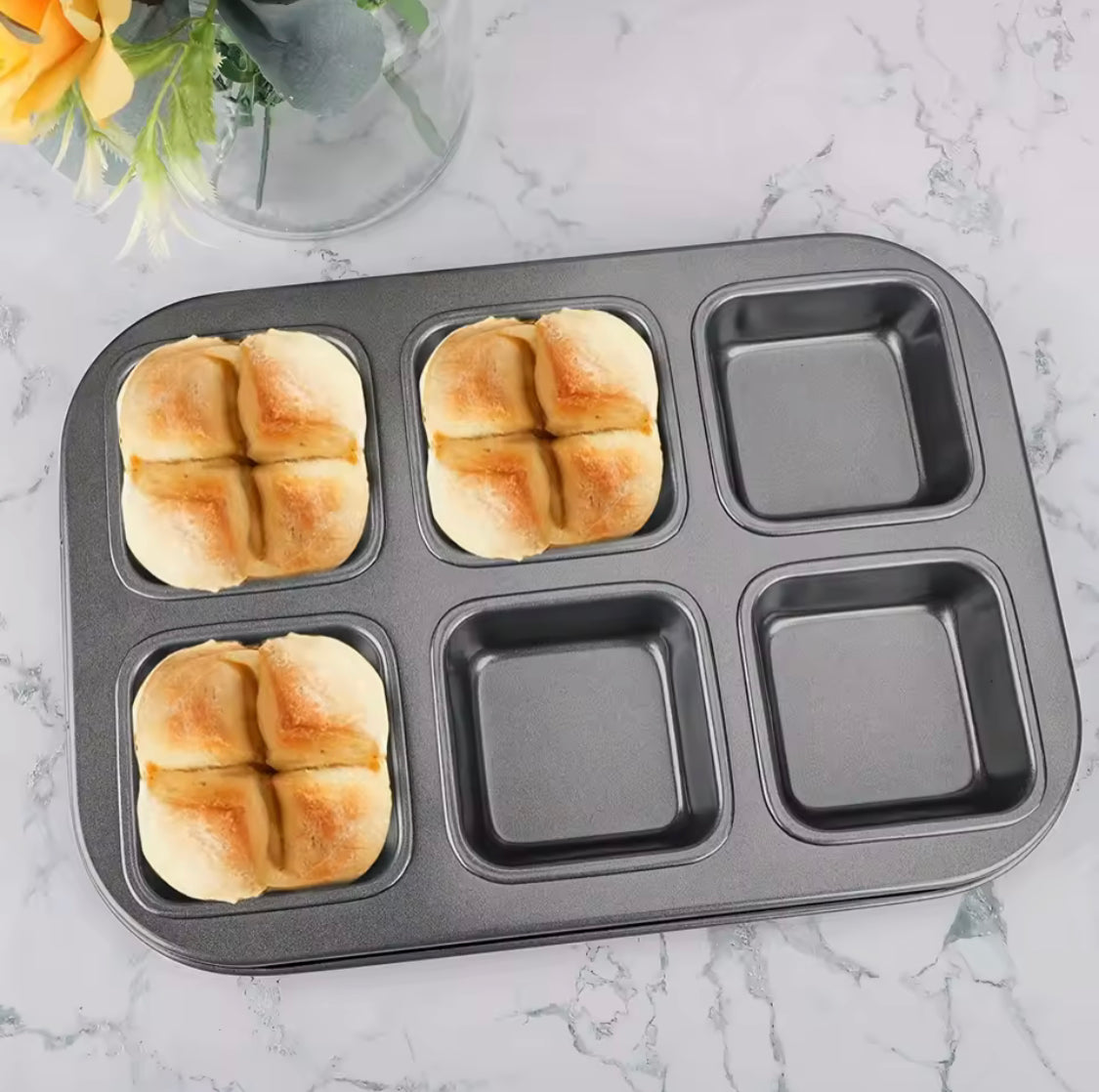 6 Grid Mini Loaf Pan for Baking, Mini Square Cake Mold, One Bite Size Brownie Pan 6 Grid Mini Loaf Pan for Baking, Mini Square Cake Mold, One Bite Size Brownie Pan